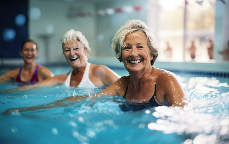 aktive Seniorinnen schwimmen und fördern ihr Wohlbefinden und Vitalität