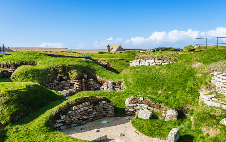 Skara Brae, eine jungsteinzeitliche Siedlung auf Orkney, einem Archipel in Schottland