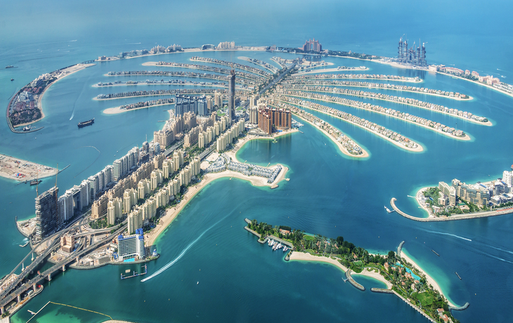 Luftbild von Palm Jumeirah Island in Dubai