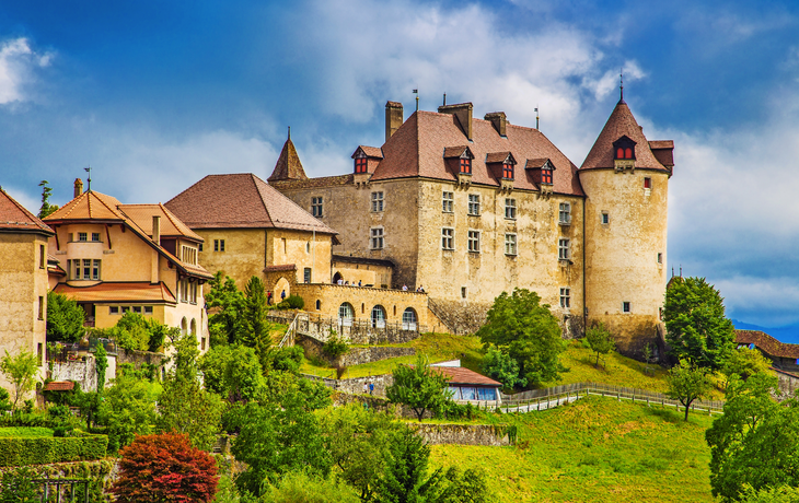 Mittelalterliche Stadt Gruyères, Fribourg, Schweiz